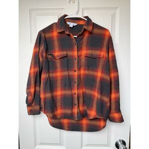 Old Navy Flannel Shirt Evermore Boyfriend Shirt Small Women's Orange Black Butto